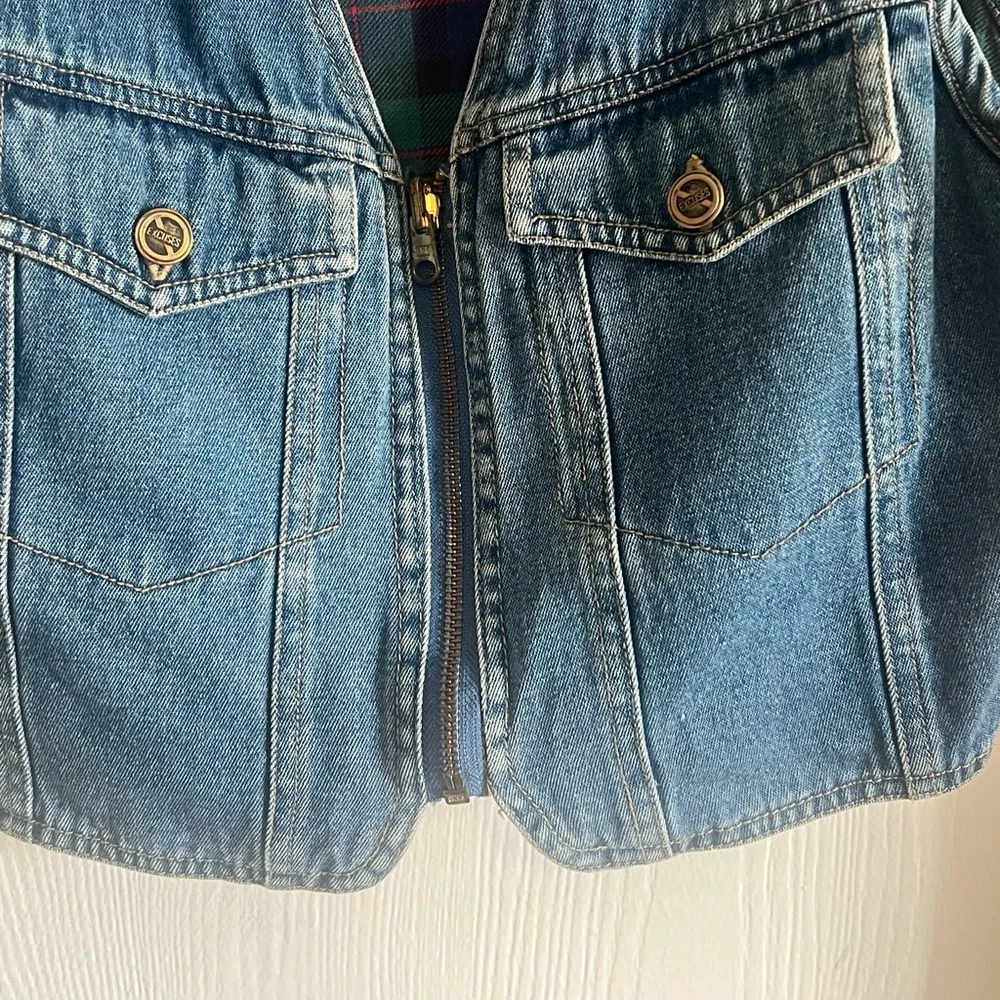 No Excuses Dungarees Reversible Plaid Classic Women’s Vintage 90s Vest Size M - Picture 3 of 12